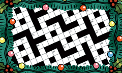 Illustration of a crossword grid with Christmas decorations round it