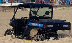 The vandalised Bondi Beach surf life savers buggy, Bondi Beach, Ssydney , Australia