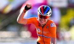 Anna van der Breggen celebrates after crossing the finish line