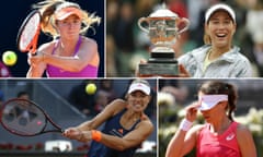 Clockwise from top left: Elena Svitolina, 2016 champion Garbiñe Muguruza, Britain’s Johanna Konta and world No1 Angelique Kerber could all sink or swim in a wide-open draw.