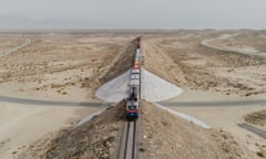 A freight train leaves Khorgos, on the border of China and Kazakhstan, October 2017