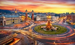 Long exposure photo of busy Barcelona road