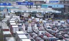 Queues of lorries and cars at Dover