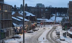 A usually busy main road is deserted as temperatures plummet, in south Glasgow, Scotland on February 28, 2018. An amber weather warning is in place for much of Scotland with frequent and heavy snow showers expected and police are advising people not to travel. / AFP PHOTO / ANDY BUCHANANANDY BUCHANAN/AFP/Getty Images