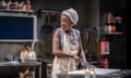 Ronke Adékoluéjó chopping vegetables at a prep counter