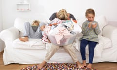 Exhausted mother with laundry basket