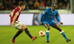 Rangers’ Glen Kamara (right) was booed in a Sparta Prague stadium largely occupied by schoolchildren.