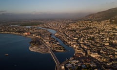 an aerial view of an island coast