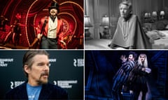 Broadway 2019 composite: From top left - Moulin Rouge! The Musical! Glenda Jackson in Three Tall Women, Beetlejuice the Musical, Ethan Hawke at the True West Broadway photo call