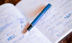 A child’s handwriting in a journal learning to write