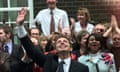Tony Blair waves to well-wishers in Downing Street, London, after Labour ended 18 years of Conservative rule in 1997