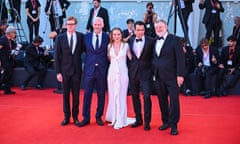 The Banshees of Inisherin’s Graham Broadbent, Martin McDonagh, Kerry Condon, Colin Farrell and Brendan Gleeson on the red carpet at Venice.