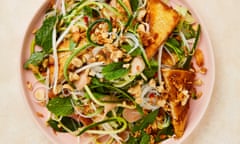 Meera Sodha's tamarind tofu with noodles, herbs and pickles.