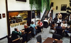 Interior of tables and counter at Rayco Rodriguez’s El Cafe de Don Manuel in La Palma, Canary Islands, Spain.