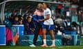 Sarina Wiegman greets Lauren James after her substitution.