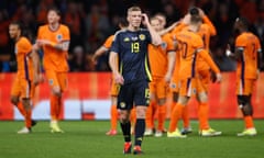 Lewis Ferguson shows his frustration during Scotland's 4-0 defeat by the Netherlands