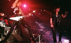 Scorpions On Stage In NurembergRudolf Schenker and Klaus Meine of the Scorpions perform on stage at the Frankenhalle in Nuremberg, Germany in December 1990.