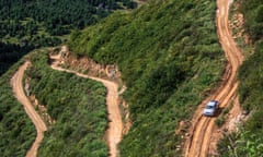 Round the bends: the road leading into Tibet from the Nepal border.