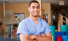 Healthcare worker in physical therapy clinic.