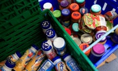 boxes of jars and tins at a food bank