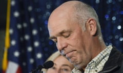 FILE - In this May 25, 2017, file photo, Republican Greg Gianforte speaks to supporters after winning Montana's open congressional seat. Gianforte has been photographed and fingerprinted after pleading guilty to assaulting a reporter on the eve of the special election that put him in office. Gallatin County jail records indicate the booking process Friday, Aug. 25, 2017 took 23 minutes, beginning at 6:37 a.m. (Rachel Leathe/Bozeman Daily Chronicle via AP, File)