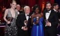 Emma Stone, Mel Brooks, Viola Davis and Casey Affleck with their Bafta awards