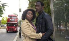 This image released by Amazon Prime Video shows Amarah-Jae St. Aubyn, left, and Micheal Ward in “Lovers Rock.” (Parisa Taghizedeh/Amazon Prime Video via AP)