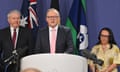 The minister for skills Brendan O’Connor, prime minister Anthony Albanese and minister for Indigenous Australians Linda Burney at a press conference in Sydney.