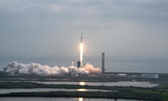 A SpaceX Falcon Heavy rocket with the Psyche spacecraft launches from Nasa's Kennedy Space Center in Cape Canaveral, Florida.