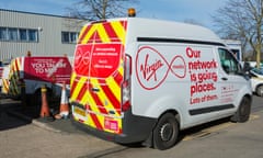 Virgin Media van parked on Amalgamated Drive, West Cross Centre, Brentford, Middlesex.