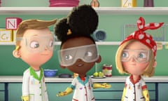 ADA TWIST, SCIENTIST (L to R) NICHOLAS CROVETTI as IGGY PECK, AMANDA CHRISTINE as ADA TWIST, and CANDACE KOZAK as ROSIE REVERE in episode 103 of ADA TWIST, SCIENTIST. Cr. COURTESY OF NETFLIX © 2021