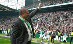 Angelos Postecoglou waves to the fans  at Celtic Park