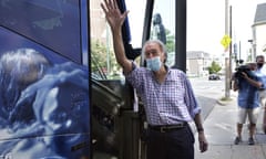 Ed Markey<br>U.S. Sen. Ed Markey, D-Mass., waves while boarding his campaign bus at the conclusion of a campaign stop, Tuesday, Sept. 1, 2020, in Boston. Markey, 73, is running in the Tuesday, Sept. 1 primary against U.S. Rep. Joe Kennedy, D-Mass., for a second full term in the Senate. (AP Photo/Steven Senne)