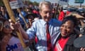 US-VOTE-POLITICS-DEMOCRATS-STEYER<br>Democratic presidential hopeful billionaire-philanthropist Tom Steyer (C), joins members of Culinary Workers Union Local 226 who are picketing outside The Palms Casino as Station Casinos workers fight for a first union contract in Las Vegas, Nevada, on February 19, 2020. - Democrat rival presidential hopefuls will meet on the Democratic debate stage Wednesday in Las Vegas ahead of the Nevada Caucus on February 22. (Photo by Mark RALSTON / AFP) (Photo by MARK RALSTON/AFP via Getty Images)