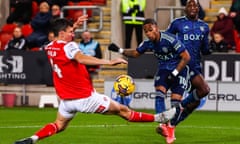 Rotherham United FC v Leeds United FC, Aesseal New York Stadium, Rotherham, South Yorkshire, United Kingdom - 24 Nov 2023<br>Editorial use only | DataCo restrictions apply | See www.football-dataco.com Mandatory Credit: Photo by Mark Kerton/Shutterstock (14229280v) Crysencio Summerville of Leeds United scores his sides first goal of the match during the Rotherham United FC v Leeds United FC sky bet EFL Championship match at Aesseal New York Stadium, Rotherham, England, United Kingdom on 24 November 2023 Rotherham United FC v Leeds United FC, Aesseal New York Stadium, Rotherham, South Yorkshire, United Kingdom - 24 Nov 2023