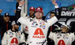 William Byron reacts in victory lane after winning the rain-delayed Daytona 500 at Daytona International Speedway in Monday.