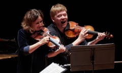 Unforgettable panache … Patricia Kopatchinskaja and Pekka Kuusisto perform the world premiere of a work by Harrison Birtwistle.