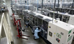 Workers in the cell manufacture (clean room) area at AESC’s gigafactory in Sunderland