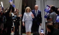 Joe Biden arrives with his wife, Jill, for a primary night speech in Philadelphia on Tuesday.