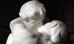 The sculpture “Le Baiser” (The Kiss) by French sculptor Auguste Rodin (1840-1917) is displayed at the Rodin museum in Paris, France, Thursday, Nov. 5, 2015. Paris’ historic Rodin Museum, until recently plagued by a leaking roof, peeling gold leaf and creaky floorboards, has been returned to its former splendor following a 16 million euro ($17.4 million) three-year restoration. The museum reopens to the public Nov. 12. (AP Photo/Thibault Camus)