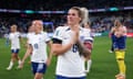 Millie Bright applauds fans after her team's 1-0 victory over Denmark.