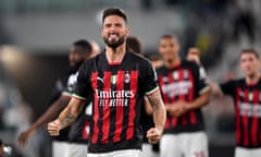 Olivier Giroud’s header earned victory at Juventus and sealed Milan’s top-four place with one round to go