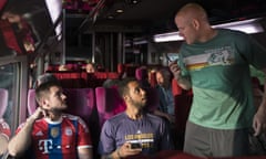 This image released by Warner Bros. Pictures shows Spencer Stone, from left, Anthony Sadler and Alex Skarlatos in a scene from “The 15:17” To Paris.” (Warner Bros. Pictures via AP)