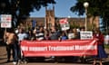 Protesters hold up banners at an anti same-sex marriage rally in Sydney in September.