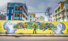 Anila Kumar's two faces on Neckace Road in Hyderabad, India. Photo by Pranav Gohil