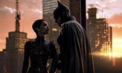 Zoë Kravitz as Catwoman and Robert Pattinson as Batman.