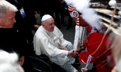 Pope Francis is welcomed after arriving at Edmonton international airport on Sunday.