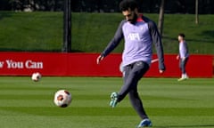 Mohamed Salah trains with Liverpool.