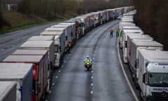 Lorries are stacked along the M20 motorway in Kent, as the border to France is closed on 22 December  2020