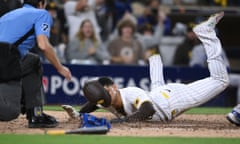 San Diego Padres right fielder Juan Soto scores in the seventh inning during his team’s come-from-behind win over the Los Angeles Dodgers